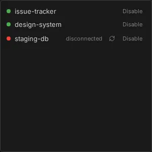 A closed panel opening as a floating preview beside its icon